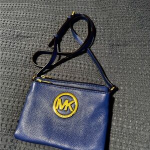 Michael Kors Navy and Gold Leather Crossbody with MK Emblem